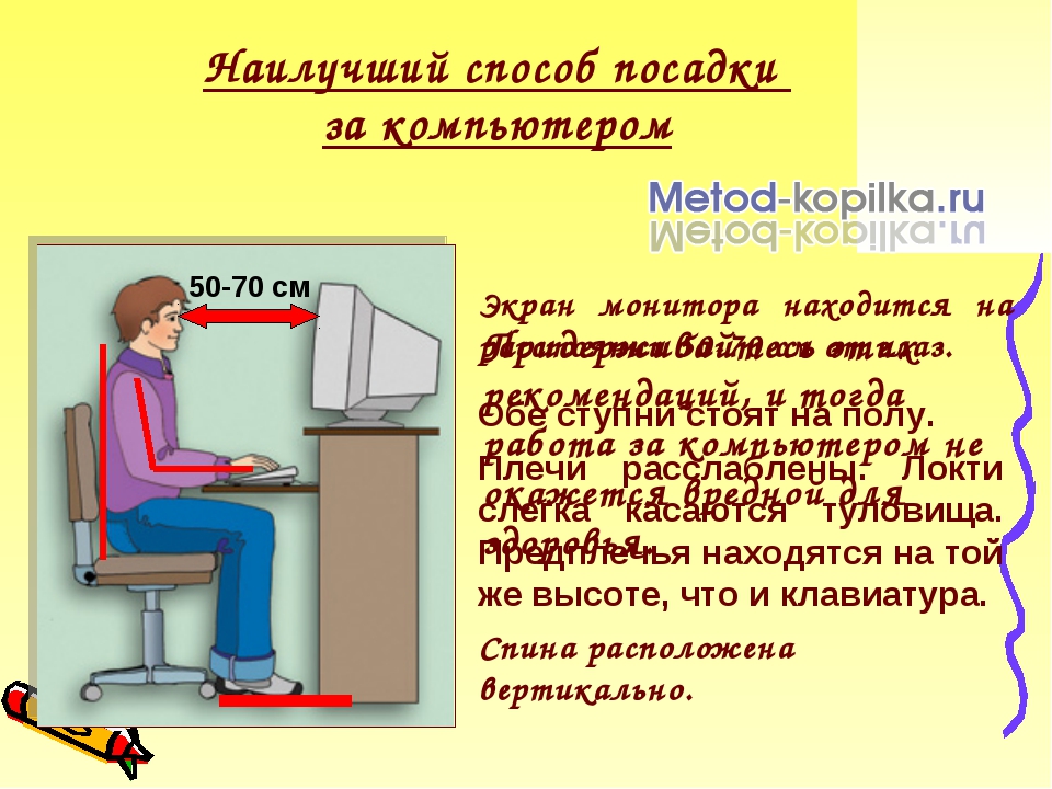 Конспект по информатике компьютер. Вот наилучший способ посадки за компьютером. Правила безопасной работы за компьютером для школьника. Правильная посадка за компьютером в кабинете информатики. Правила работы за ПК Информатика.