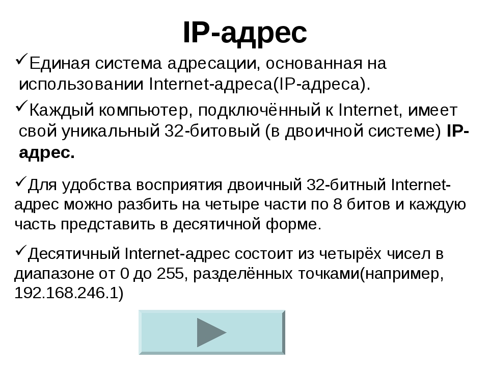 IP-адрес Единая система адресации, основанная на использовании Internet-адрес...