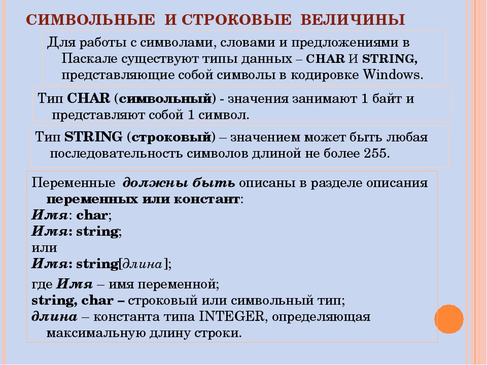 Строки представляют собой. Символьный Тип Паскаль. Символьный и строковый типы данных. String в Паскале строковый Тип данных. Строковые и символьные величины.