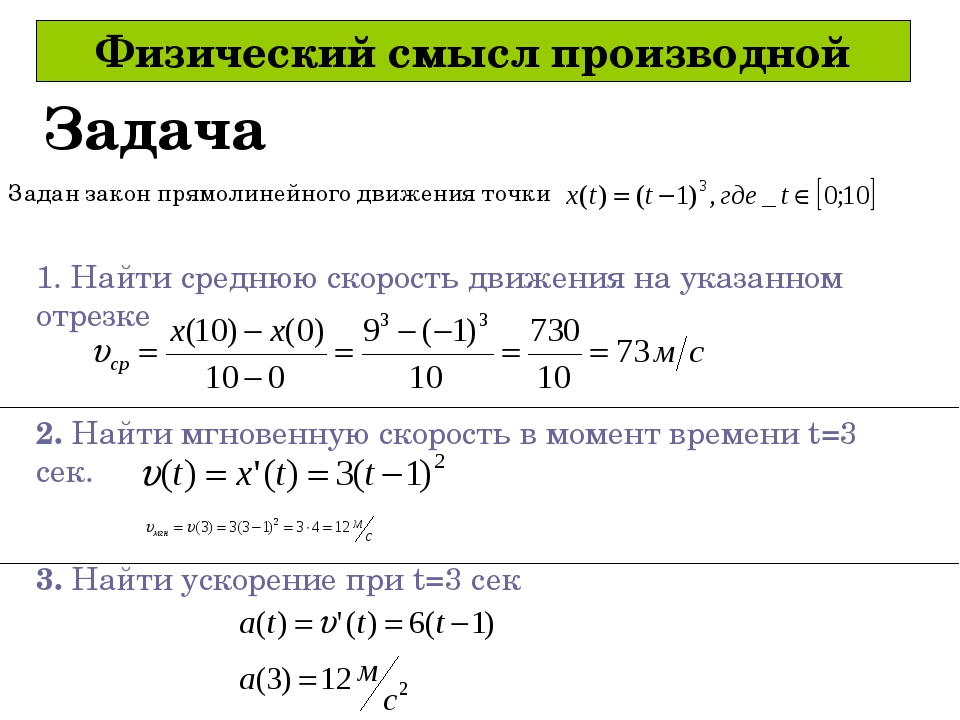 Физический смысл производной задачи. Задачи с производной. Физический смысл производных задачи. Задачи на скорость производная.