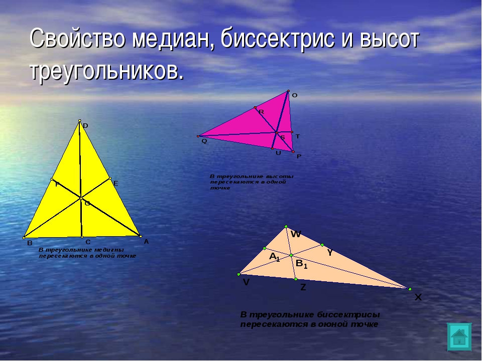 Построить биссектрису остроугольного треугольника. Биссектриса Медиана высота. Медиана биссектриса и высота треугольника. Свойства Медианы биссектрисы и высоты треугольника. Свойства медиан и биссектрис треугольника.
