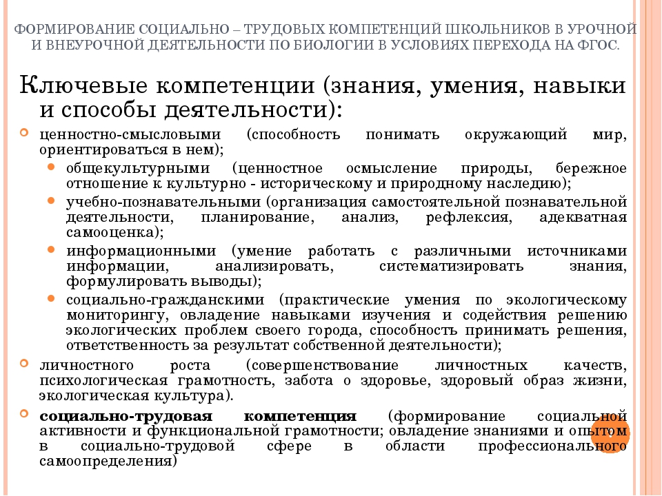 Формирование труда. Формирование социально-трудовой компетенции. Формирование компетенции ученика на уроках химии. Формы трудовой компетенции. Формируемые компетенции школьников.