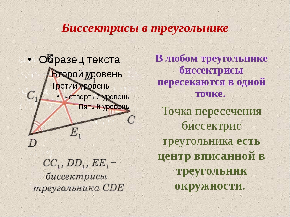 Свойство биссектрисы угла формулировка и доказательство. Биссектриса. Биссектриса треугольника. В любом треугольнике биссектрисы пересекаются в одной точке. Точка пересечения биссектрис.