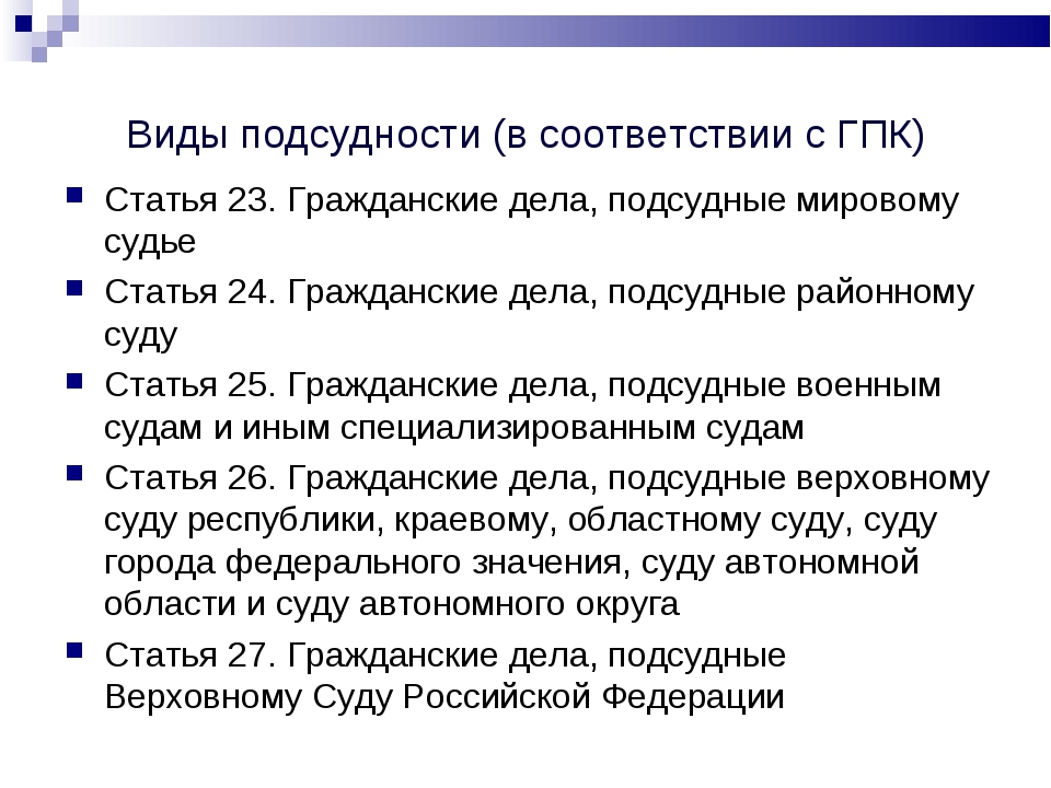 Виды подсудности гпк схема