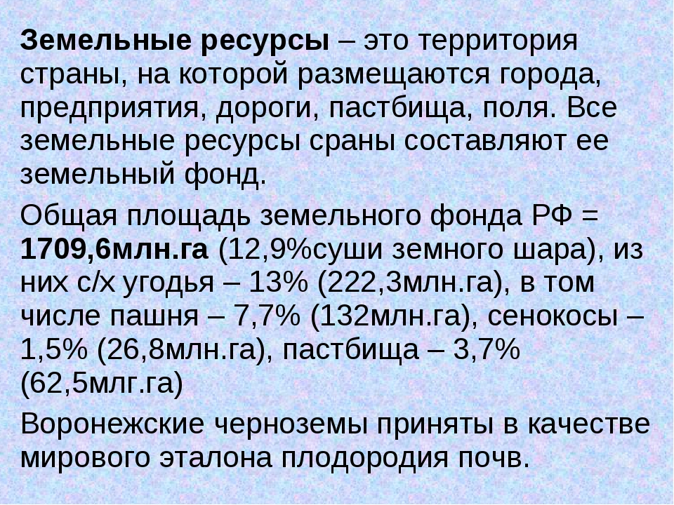 Земельные и почвенные ресурсы презентация