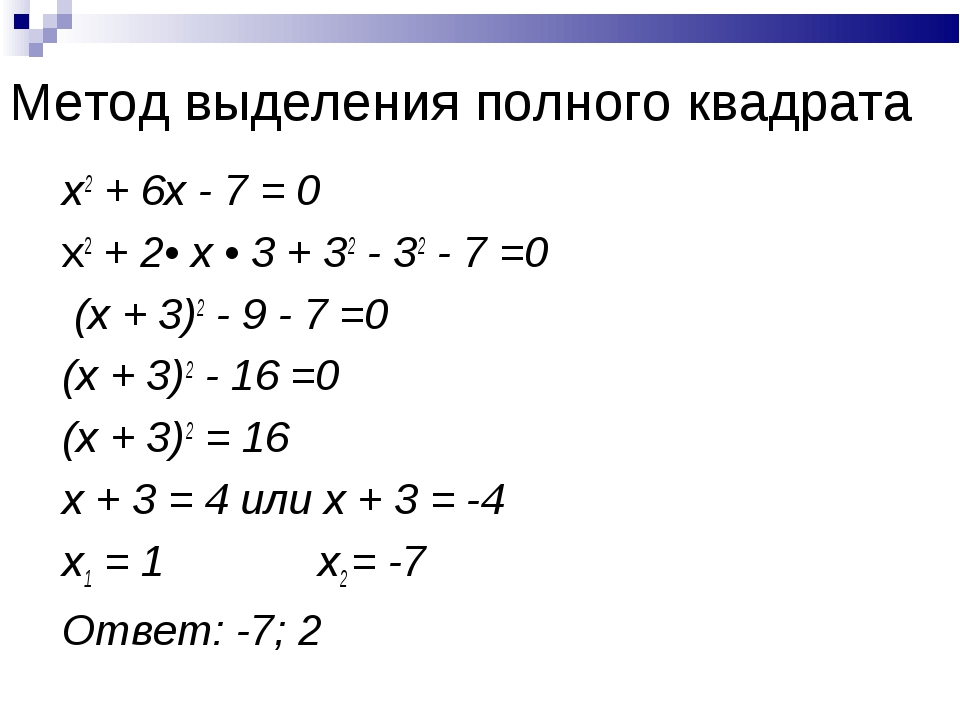 Квадрат пояснение. Метод выделения полного квадрата. Метод выделения полного квадрата квадратные уравнения. Как выделить полный квадрат из квадратного уравнения. Формула полного квадрата трехчлена.