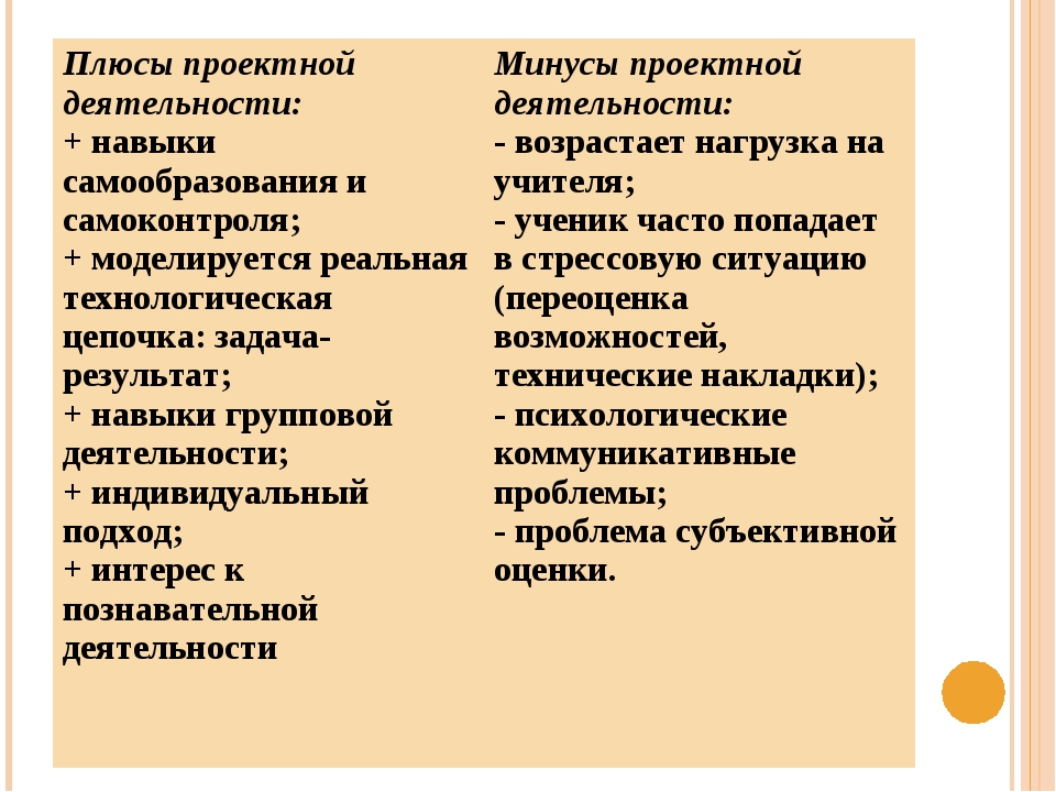 Положительные и отрицательные стороны проекта по технологии