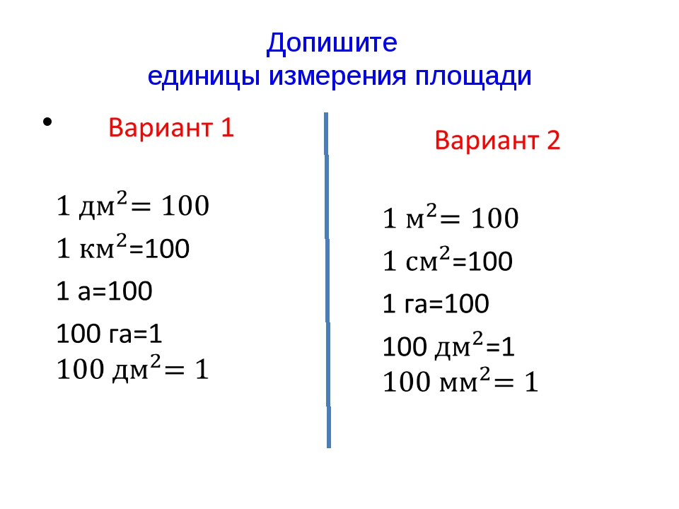 Таблица единиц площади 4