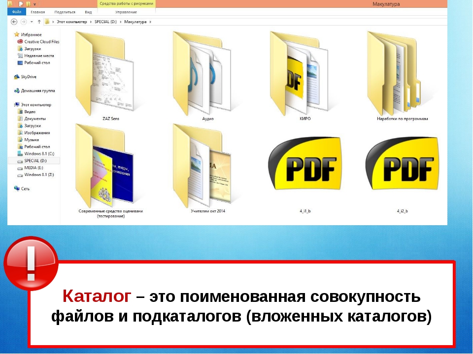 Каталог это набор файлов и подкаталогов объединенных по какому либо признаку