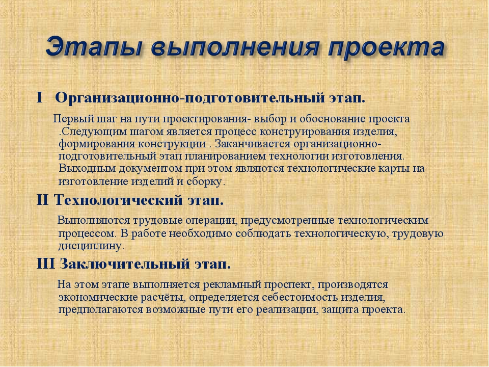 Цели и задачи подготовительного этапа. Этапы выполнения творческого проекта. Этапы проекта по технологии. Основные этапы выполнения проекта по технологии. Подготовительный этап проекта по технологии.