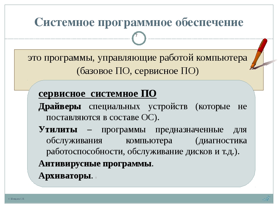 Изучив презентацию программное обеспечение компьютера заполните таблицу