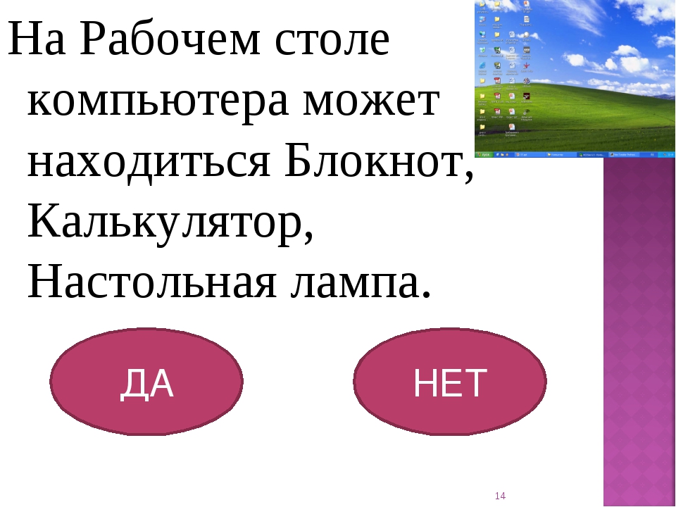 Что находится на рабочем столе компьютера 6 класс