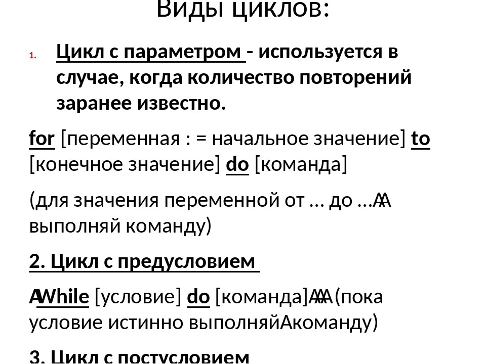 Презентация циклы в паскале 8 класс