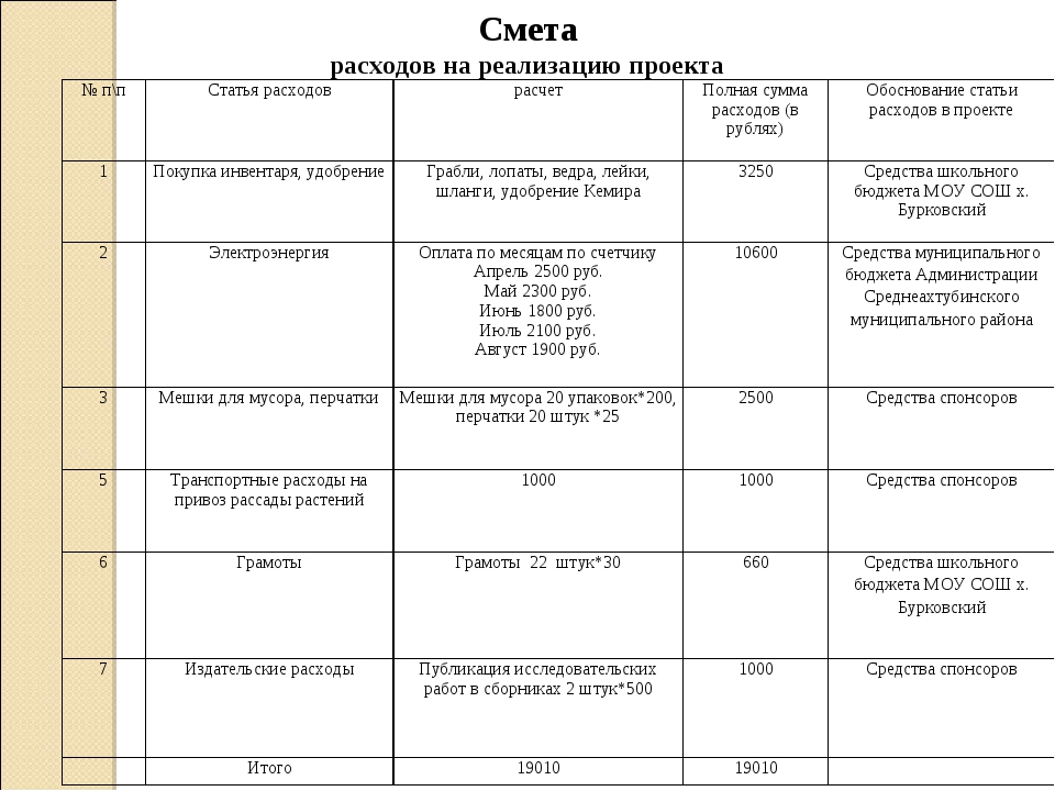 Обоснованность расходов на реализацию проекта