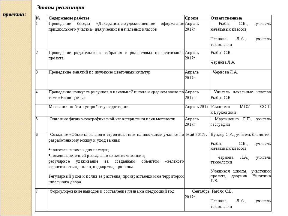 Сроки реализации проекта