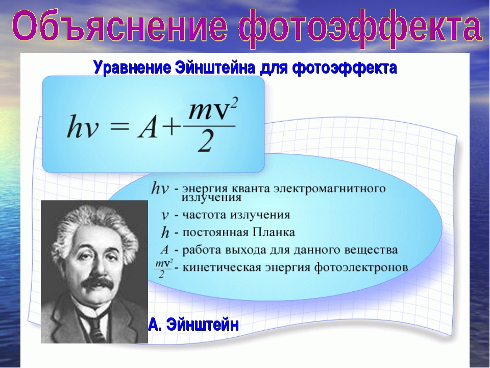 Скорость света фотоэффект. Формула Эйнштейна для фотоэффекта. 2. Уравнение Эйнштейна для фотоэффекта.. Уравнение Эйнштейна для фотоэффекта физика. Уравнение Эйнштейна для внешнего фотоэффекта формула.