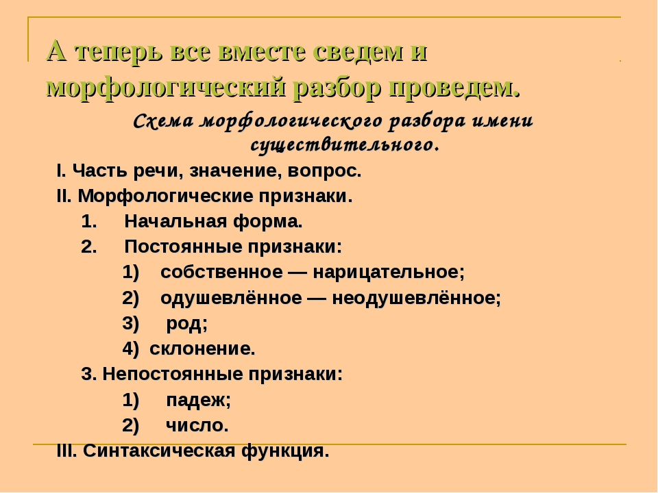 План морфологического разбора имени существительного 6 класс