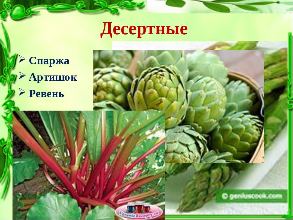 Десертные овощи. Ревень спаржа артишок. Десертные овощи ревень спаржа артишоки. Десертные- артишоки, спаржа, ревень. Десертные овощи презентация.